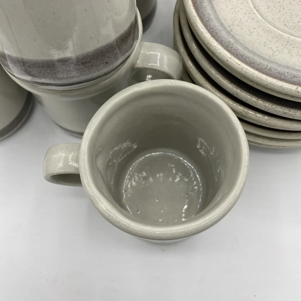 Vintage McCoy Lancaster Colony Corp Drip Glaze Mugs And Plates 1970 Set 16 Stone